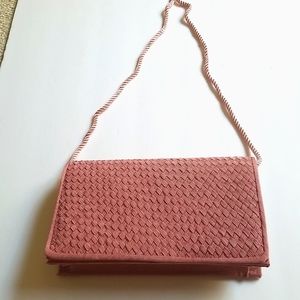 Bloomingdales Vintage Pink Fabric Clutch with Shoulder Strap